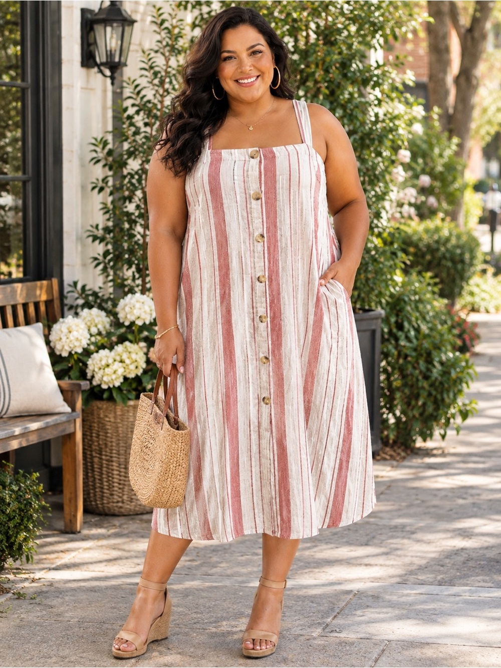 Sonoma 3X Striped Cotton Maxi Sundress Cruise Vacation Spring Summer Early Fall